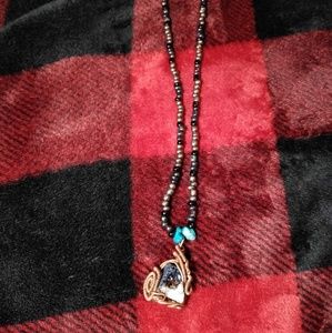 Beaded necklace wirewrap pendant crystal
